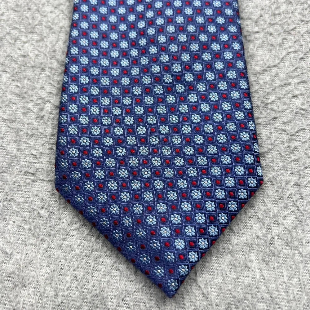 Canali 1934 Tie 100% Silk Blue Geometric Floral Medallion Check Italy Luxury